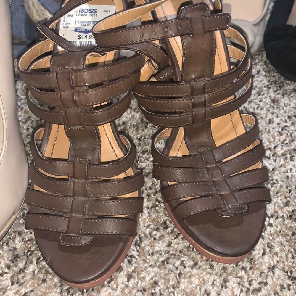 Brown strapped heels